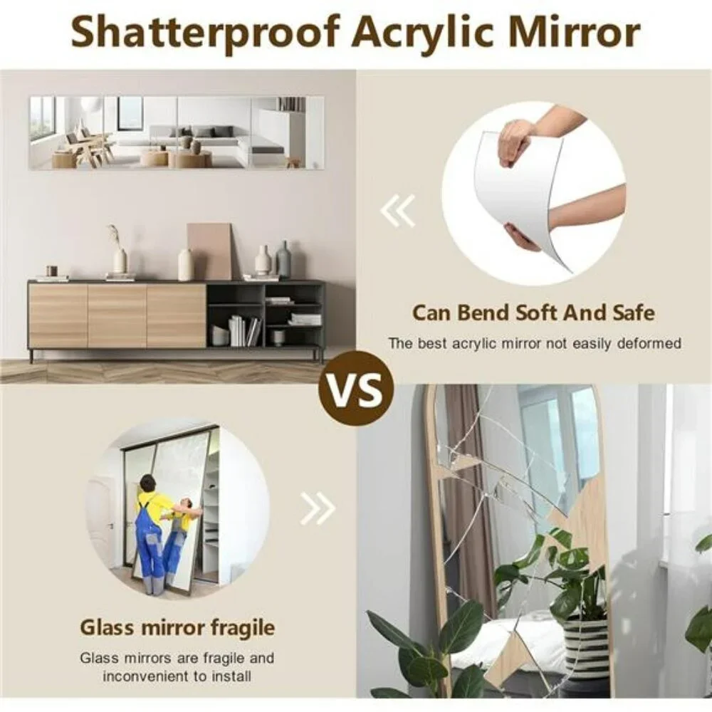 Acrylic Mirror Tiles Full Length Shatterproof Wall Mirrors for Bedroom Gym Door